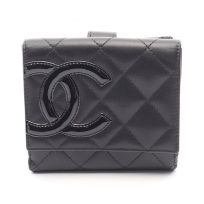 シャネル CHANEL カンボンライン Wホック財布 財布 レザー エナメル レディース ブラック系 【中古】