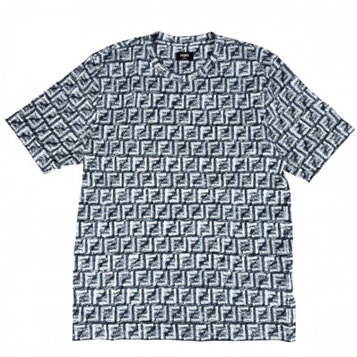 FENDI フェンディ 半袖Tシャツ ズッカ トップス アパレル クルーネック 服 カットソー L FY0936 ネイビー 紺 ホワイト 白 コットン メンズ 春 夏 美品【中古品】