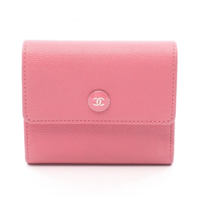 シャネル CHANEL ココボタン 三つ折り財布 財布 キャビアスキン(グレインドカーフ) レディース ピンク系 【中古】