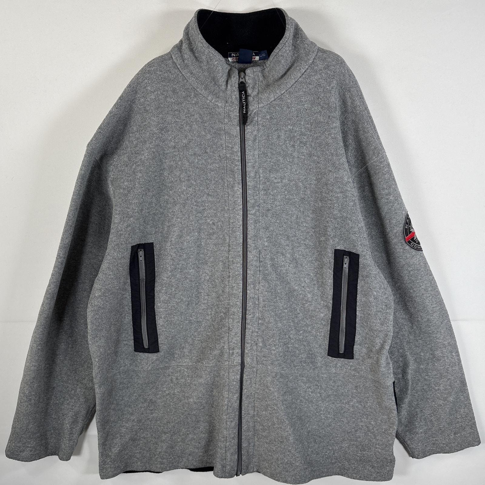 古着 ノーティカ NAUTICA USA製 フリースジャケット フルジップ コンペティション 刺繍ロゴ ビッグサイズ ワッペン L  グレー メンズ