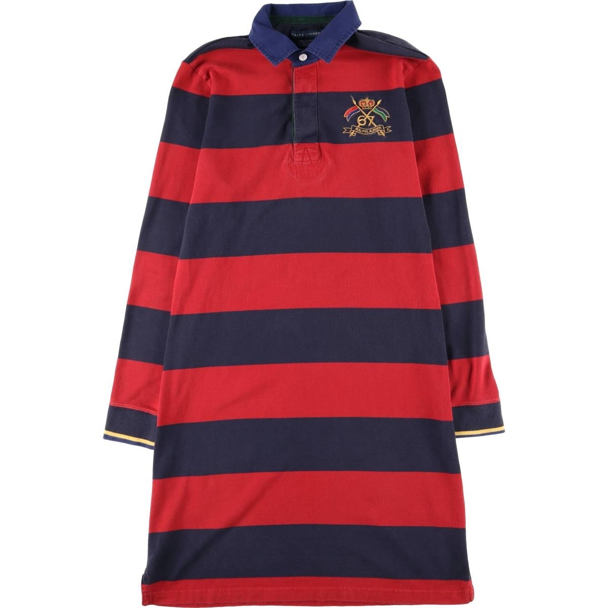 古着 ラルフローレン Ralph Lauren ボーダー柄 ハーフ丈 長袖 ワンピース レディースL相当/eaa618703