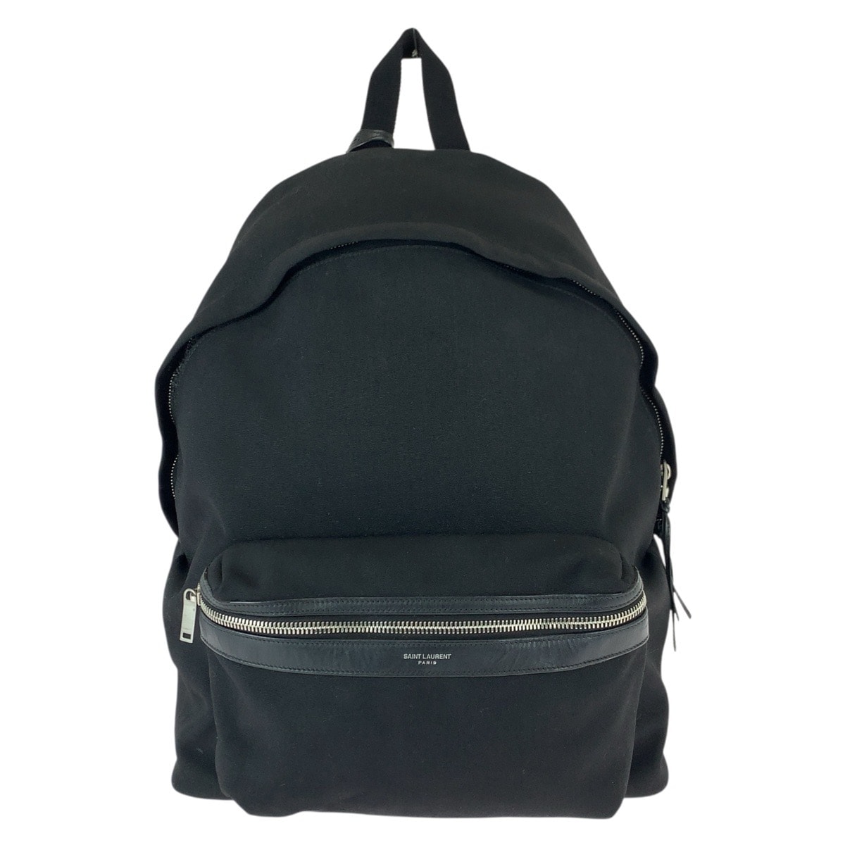 美品 SAINT LAURENT サンローラン シティ ブラック 黒 シルバー金具 キャンバス レザー/ リュックサック バックパック 600096 【中古】