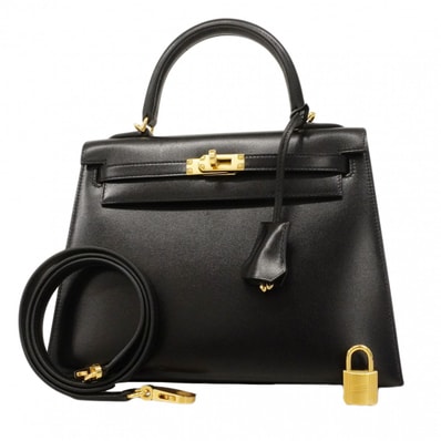 ★SALE【6cd4671-e-g】エルメス ハンドバッグ ケリー25 タデラクト ブラック ゴールド金具 K刻印 2wayバッグ【中古】レディース
