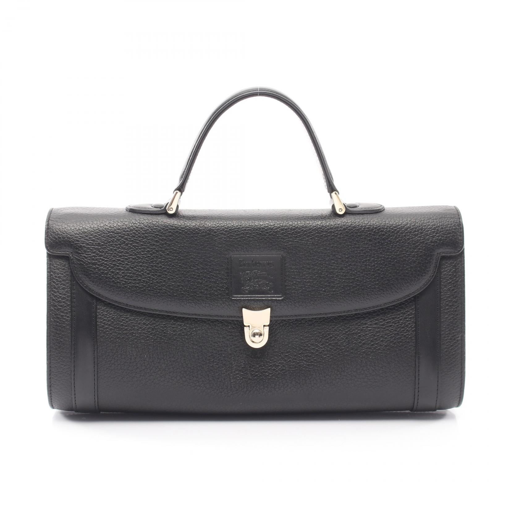 バーバリー BURBERRY 型押しロゴ ハンドバッグ バッグ レザー レディース ブラック系 【中古】