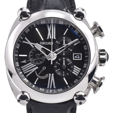 セイコー SEIKO 5R86-0AB0 SBLA049 ガランテ クロノグラフ ブラック スプリングドライブ メンズ 美品 腕時計 J#150453