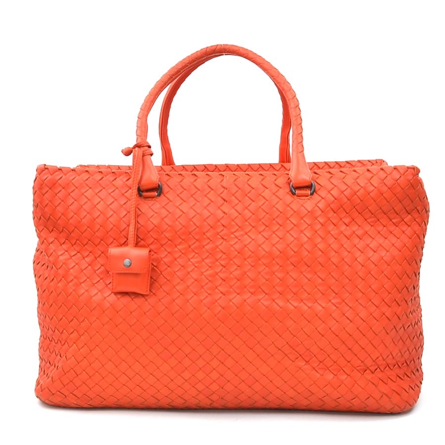 ボッテガヴェネタ BOTTEGAVENETA ハンドバッグ イントレチャート レザー オレンジレッド ユニセックス【中古】 h31695g