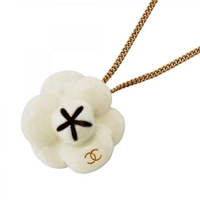 【6jdb0334-k】シャネル ネックレス ココマーク カメリア GPメッキ ゴールド ホワイト【中古】レディース