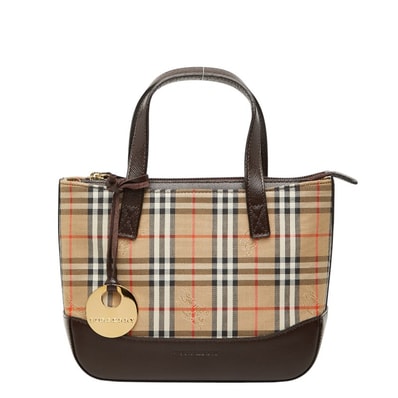 バーバリー ノバチェック ハンドバッグ ベージュ ブラウン キャンバス レザー レディース BURBERRY 【中古】