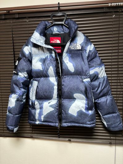 Supreme x The North Face Bleached Denim Print Nuptse Jacket "Indigo"