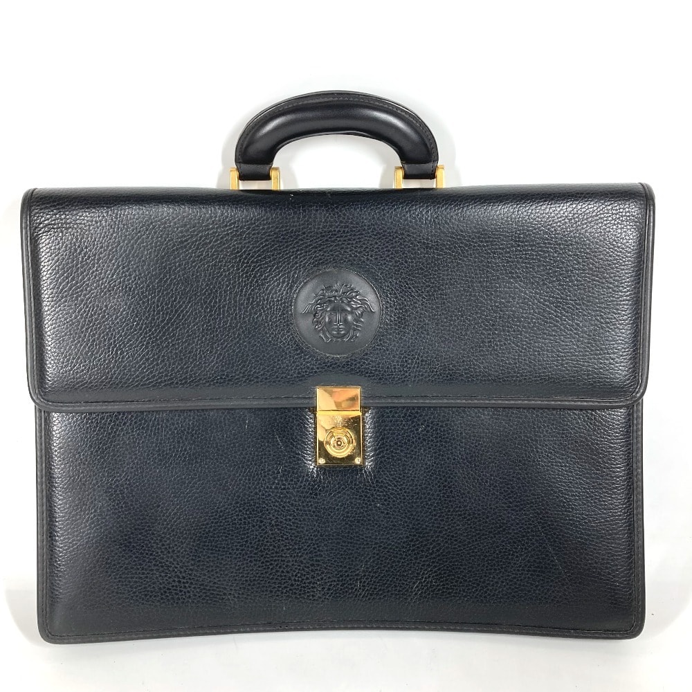 ヴェルサーチ VERSACE メデューサ ロゴ ヴィンテージ カバン トートバッグ 書類バッグ ハンドバッグ ビジネスバッグ レザー ブラック