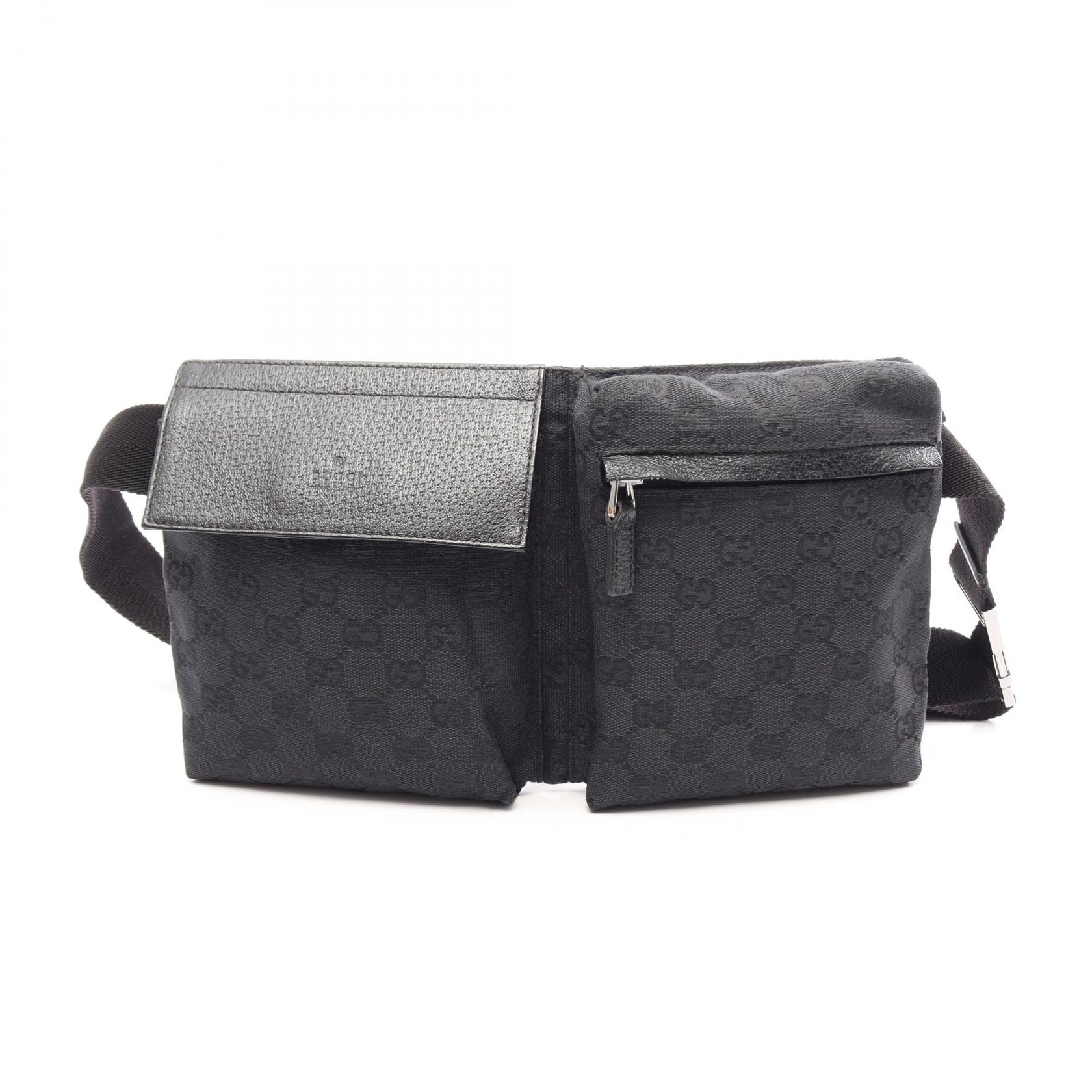 グッチ GUCCI GGキャンバス ウエストバッグ ボディバッグ バッグ キャンバス レザー メンズ レディース ブラック系 28566 【中古】