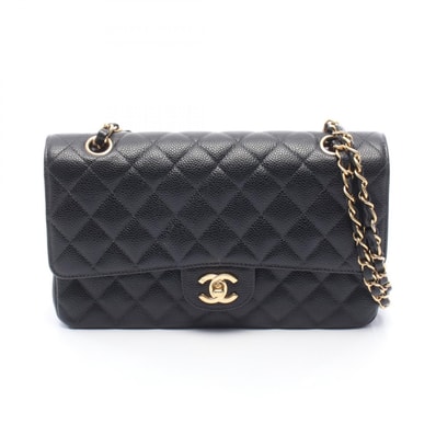 シャネル CHANEL マトラッセ Wフラップ ショルダーバッグ バッグ キャビアスキン(グレインドカーフ) レディース ブラック系 A01112 【中古】