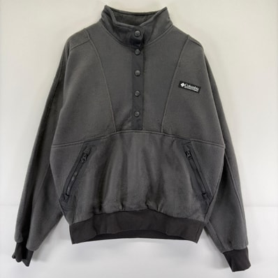 古着 コロンビア Columbia トレーナー ハーフボタン リブ付き プルオーバー フリース ワンポイントロゴ M グレー レディース