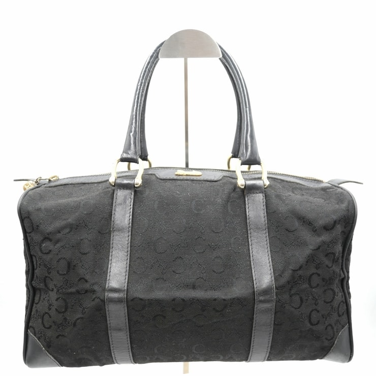 CELINE(セリーヌ)マカダム Cマカダム ヴィンテージ ボストンバッグ ハンドバッグ ブラック キャンバス レザー ゴールド金具 レディース【中古】