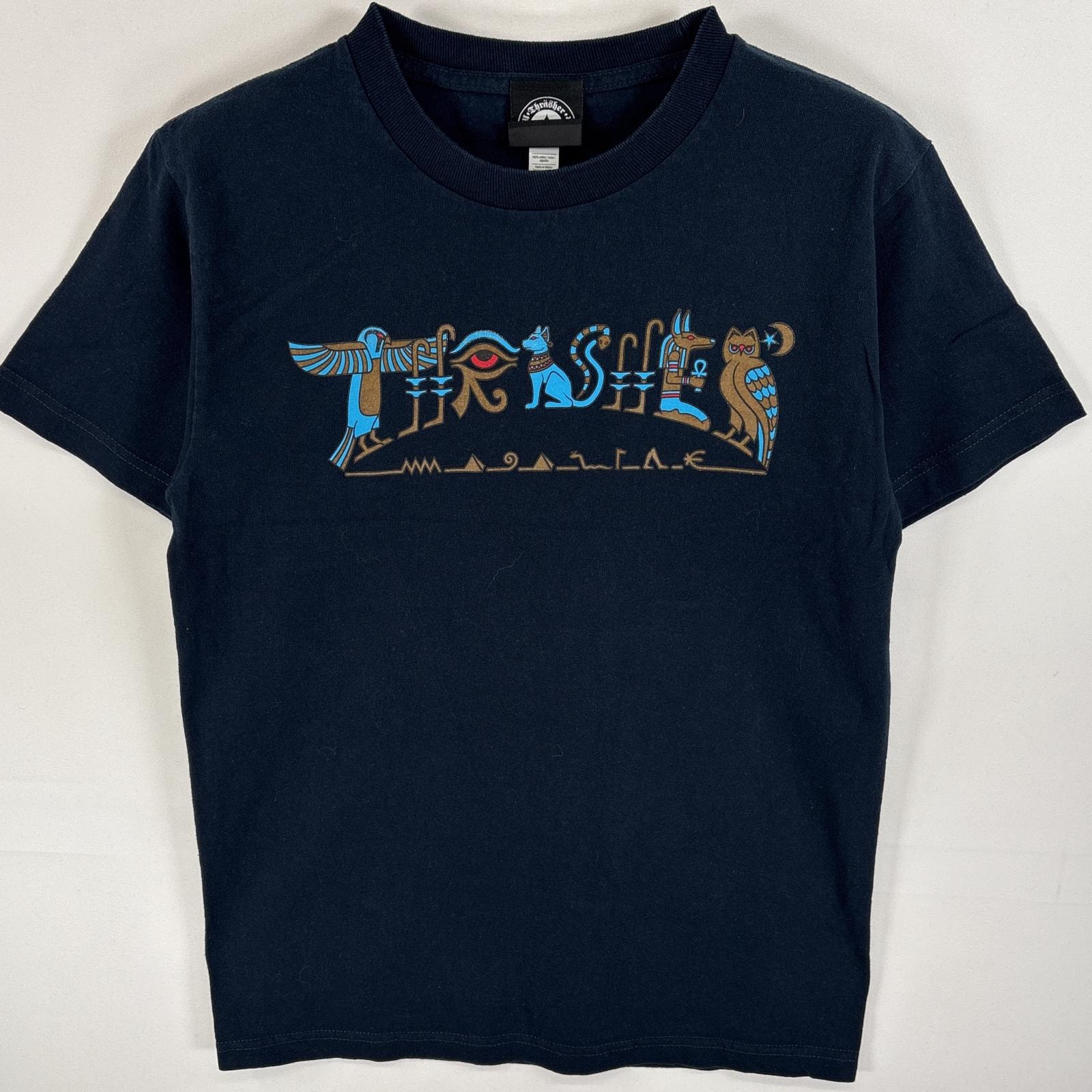 古着 スラッシャー THRASHER 半袖Tシャツ 古代文明 ラバーロゴプリント スケボー S  ネイビー メンズ