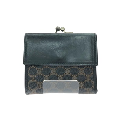 CELINE セリーヌ レディース 二つ折り財布 マカダム柄 がま口 オールドセリーヌ ヴィンテージ M/99/1 ブラウン/ブラック