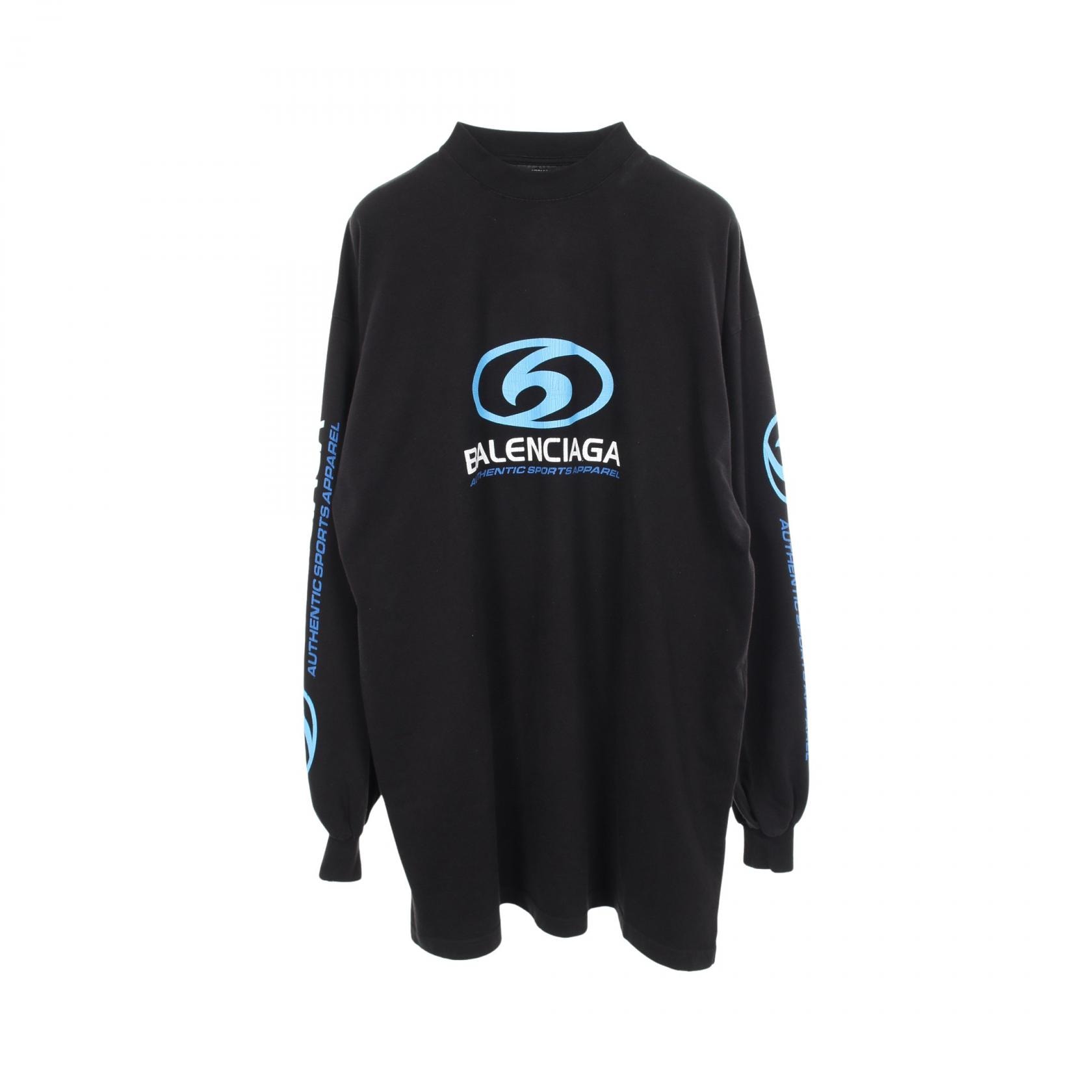 バレンシアガ BALENCIAGA ロゴプリント ダメージ加工 長袖Tシャツ 衣料品 トップス コットン メンズ ブラック系 739027 【中古】