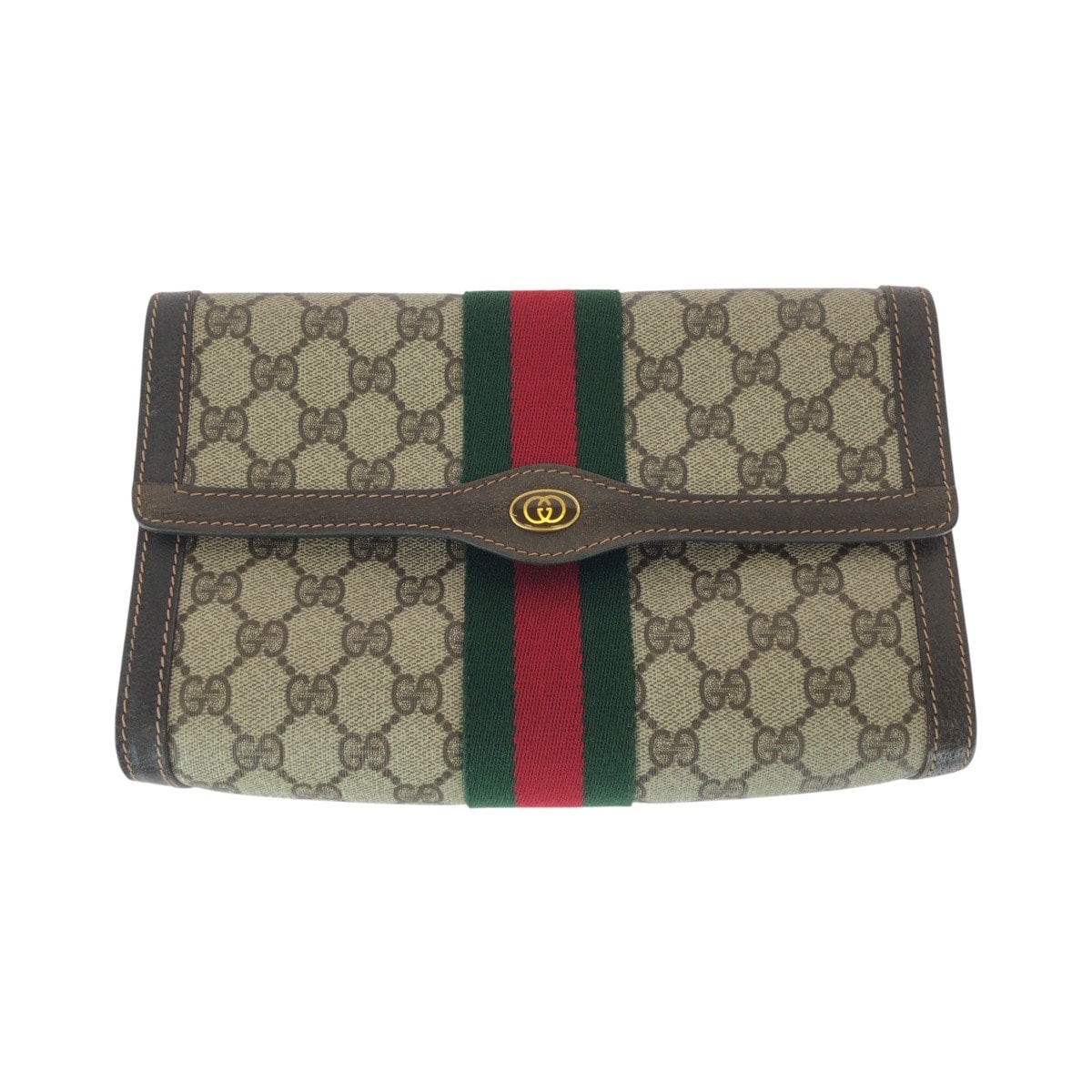 美品 GUCCI グッチ ヴィンテージ シェリーライン オールドグッチ ベージュ ブラウン GGスプリームキャンバス レザー/ クラッチバッグ セカンドバッグ 600668 【中古】