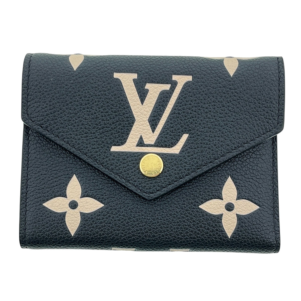 【値下げ】LOUIS VUITTON ルイ・ヴィトン ポルトフォイユ ヴィクトリーヌ 三つ折り財布 M80968 モノグラムアンプラント ブラック  レディース【中古】