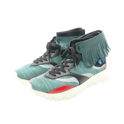 ヴァレンチノ Valentino Heroes Tribe フリンジ スニーカー 靴 ファブリック レザー メンズ グリーン系 / ブラック系 / レッド系 【中古】