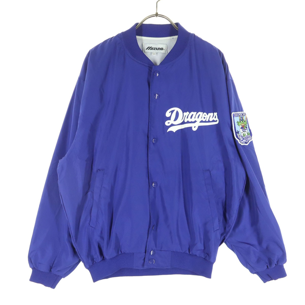 美品 Mizuno ミズノ プリント ワッペン 野球 長袖 スタジャン SS-S ブルー 中日ドラゴンズ