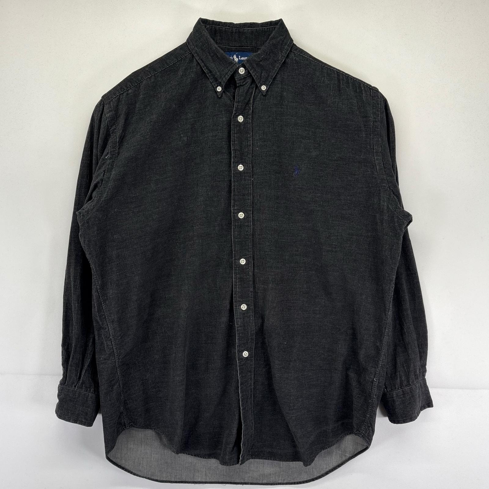 古着 90's/90年代 ラルフローレン RALPH LAUREN 長袖シャツ コーデュロイ生地 ワンポイントロゴ BLAKE M  ブラック系 メンズ