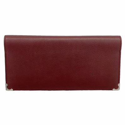 【6cd5275】カルティエ 長札入れ マスト レザー ボルドー シルバー金具【中古】メンズ レディース ユニセックス