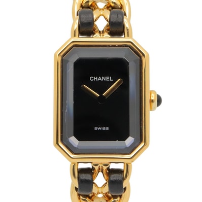シャネル CHANEL プルミエール M 腕時計 時計 GP(ゴールドメッキ) レザーベルト レディース ブラック系 H0001 【中古】