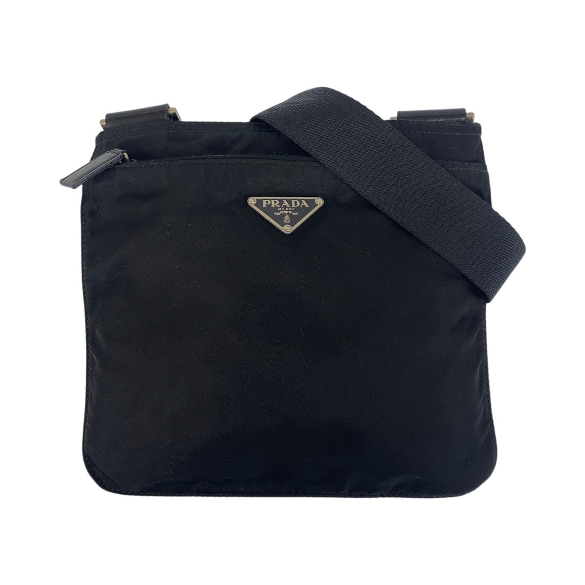 美品 PRADA プラダ テスート 三角ロゴプレート ブラック 黒 シルバー金具 ナイロン ショルダーバッグ ポシェット 501715 【中古】
