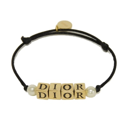 Dior ディオール ロゴ ダイス 現行 キューブ サイコロ メダリオン コード アイボリー D-Dice レジンパール ブラック ブレスレット B2833WOMLQ_D97P