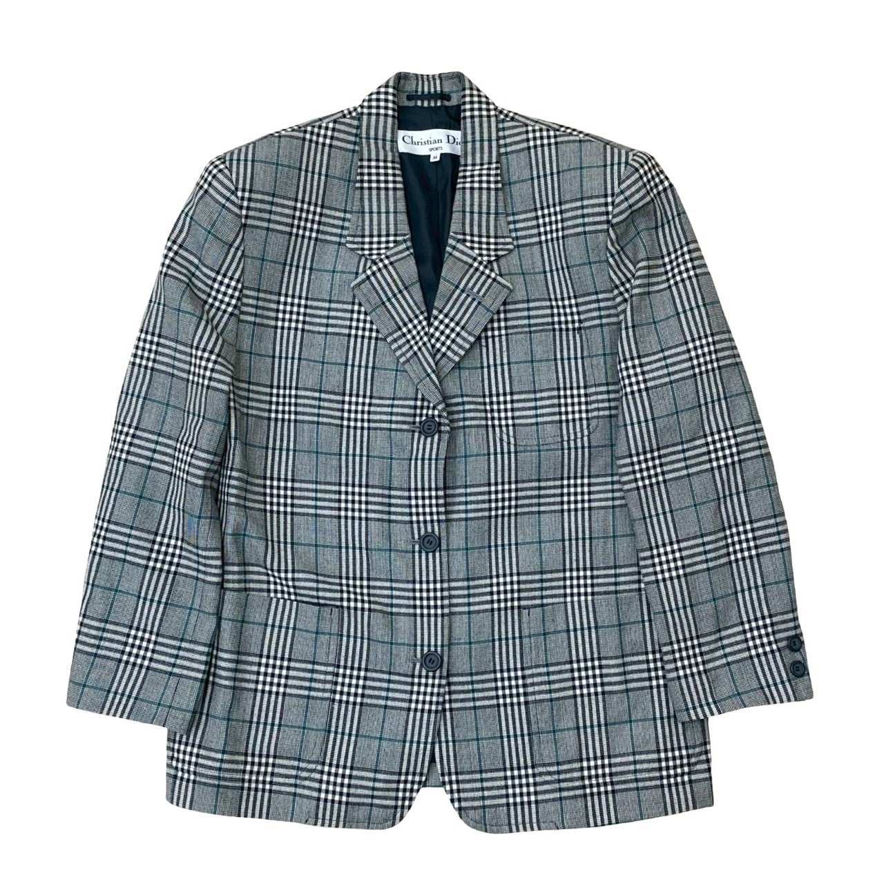 Christian Dior ディオール チェック 柄 ウール ポリエステル テーラードジャケット ブラック
32098