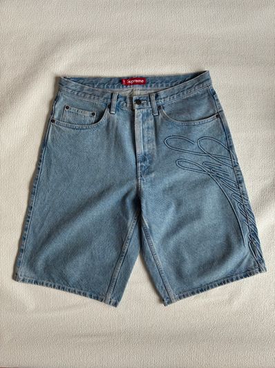 Supreme Script Baggy Denim Short "Washed Indigo"
