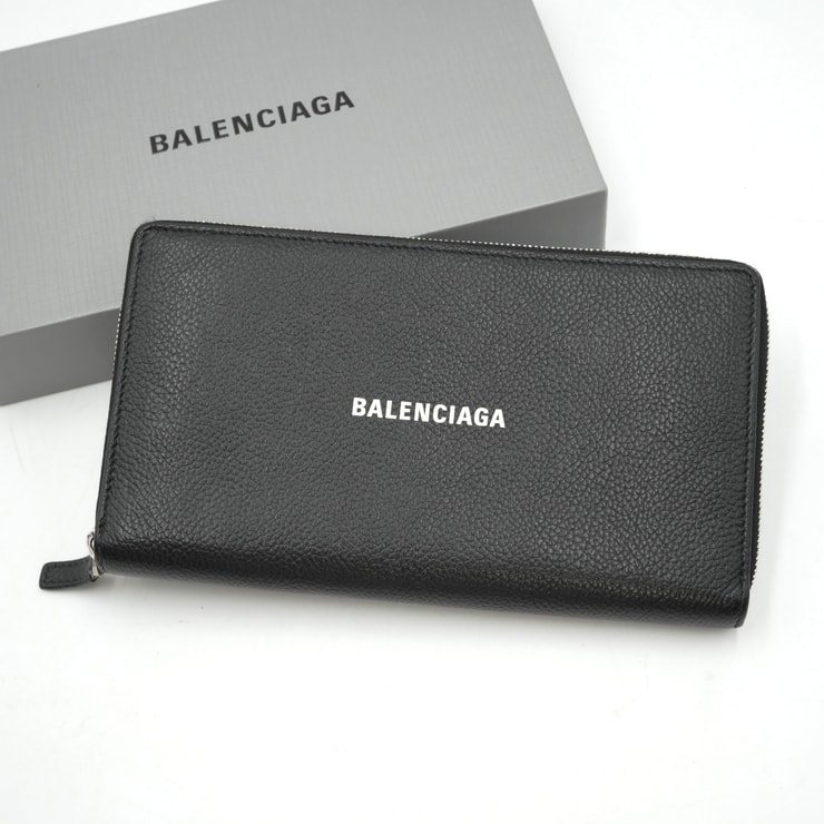 BALENCIAGA(バレンシアガ)キャッシュ コンチネンタル ウォレット ラウンドファスナー 長財布 ブラック レザー シルバー金具 メンズ レディース【中古】