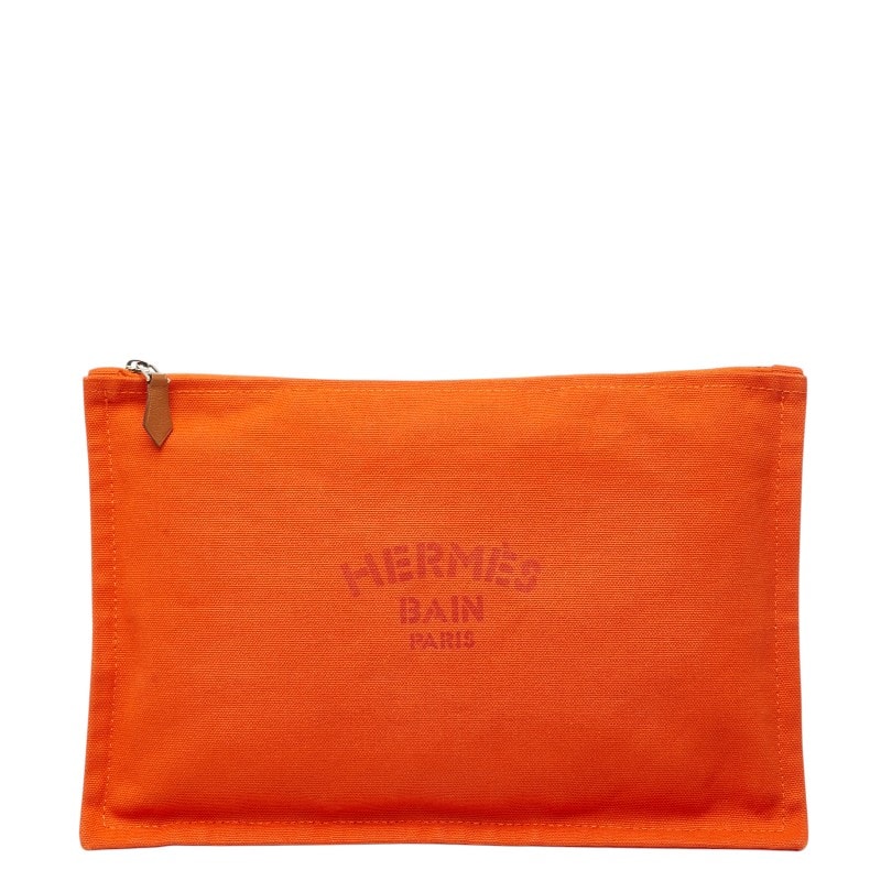 エルメス ヨッティング GM ポーチ オレンジ コットン レザー レディース HERMES 【中古】