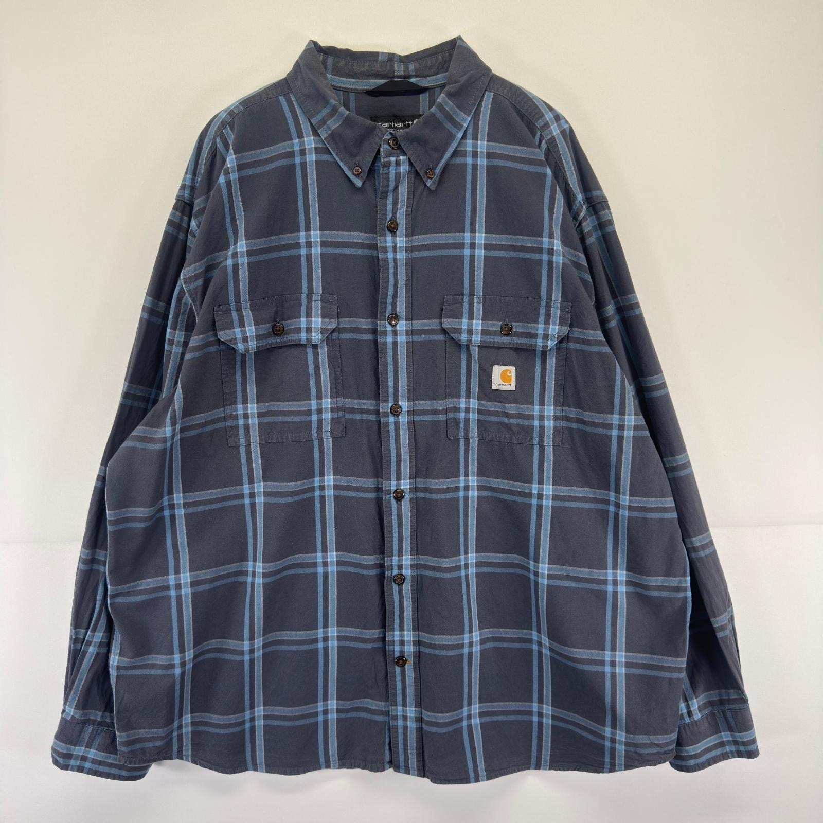古着 カーハート Carhartt 長袖シャツ ワーク 大きいサイズ ロゴ 胸ポケット 2XL  グレー チェック メンズ