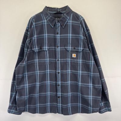 古着 カーハート Carhartt 長袖シャツ ワーク 大きいサイズ ロゴ 胸ポケット 2XL グレー チェック メンズ