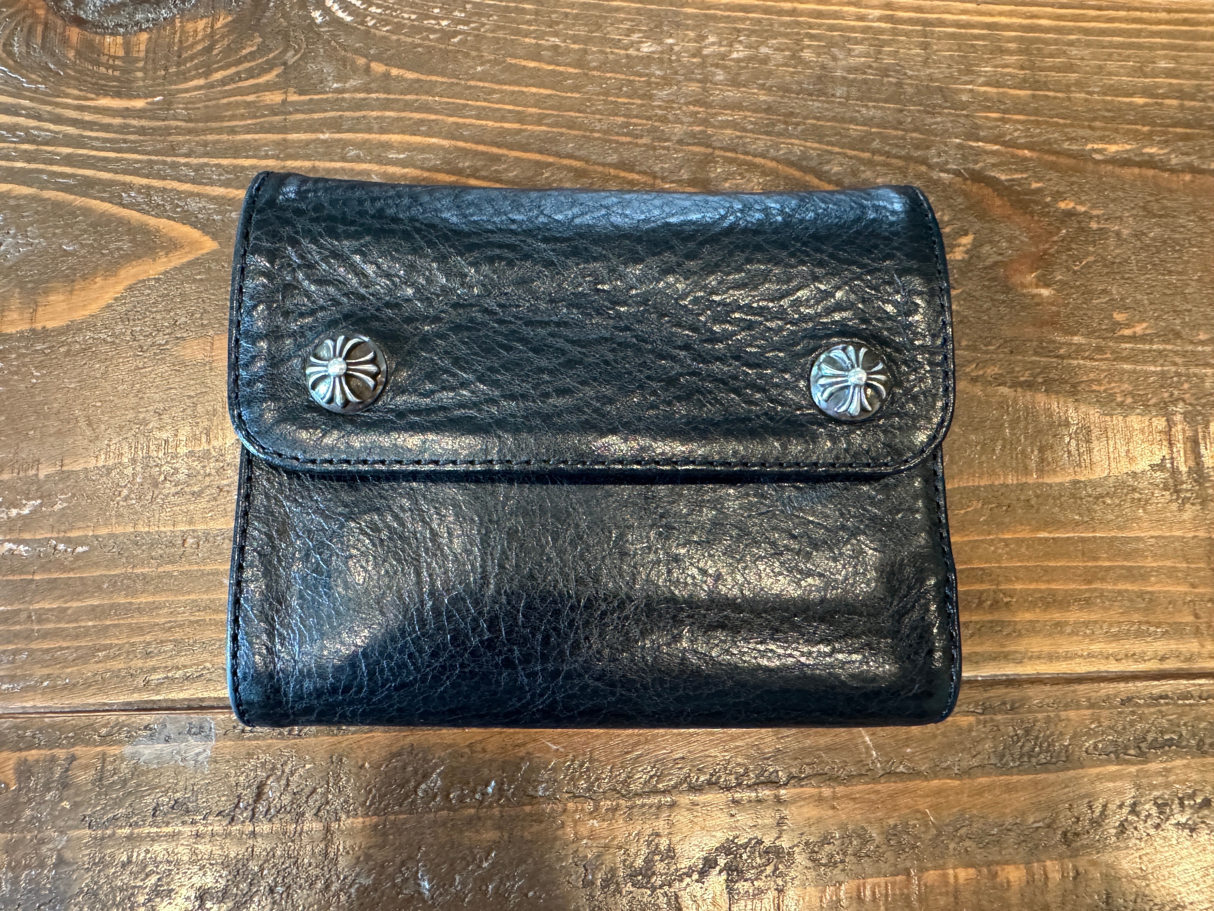 Chrome Hearts Wave Mini Cross Ball Button Leather Wallet "Black"