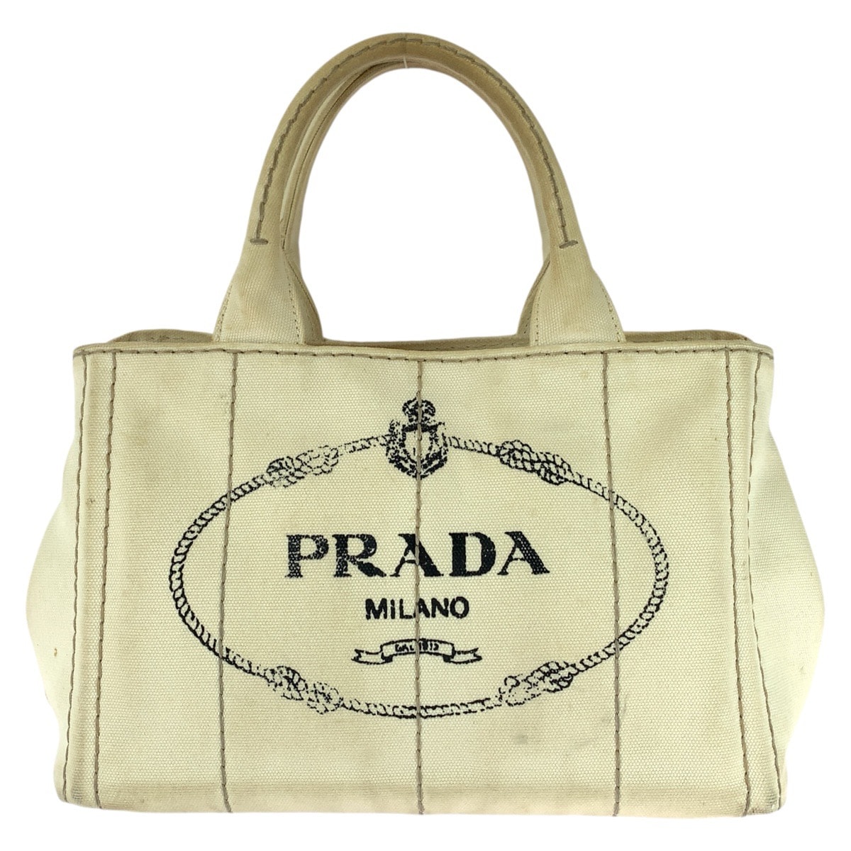 PRADA プラダ カナパ 三角ロゴプレート ホワイト ゴールド金具 キャンバス トートバッグ ハンドバッグ 604265 【中古】