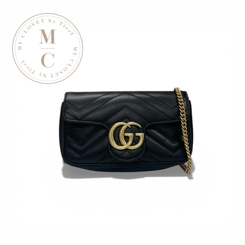 グッチ GUCCI バッグ ショルダーバッグ ブラック 黒 ゴールド GGマーモント キルティング チェーン ミニ