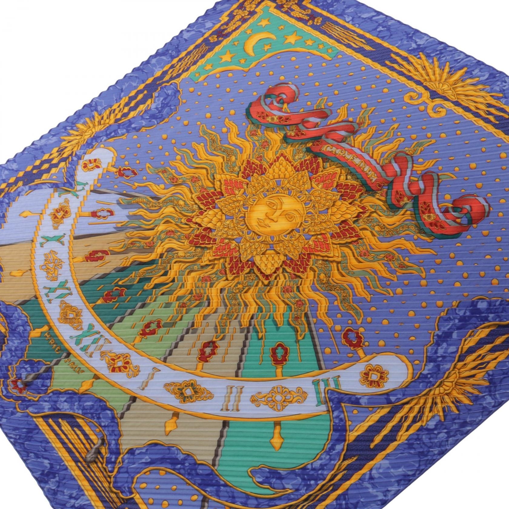 エルメス HERMES カレプリセ CARPE DIEM プリーツ スカーフ 衣料品 シルク シルク レディース ブルー系 / イエロー系 / マルチカラー 【中古】