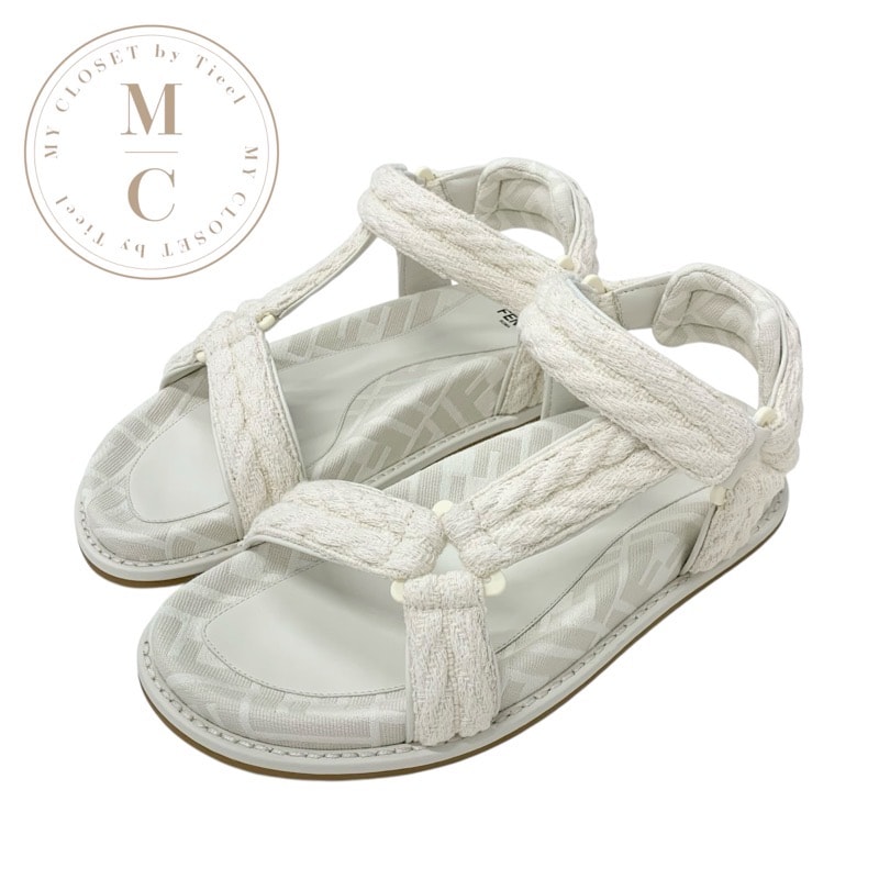 フェンディ FENDI サンダル 靴 シューズ ファブリック アイボリー 未使用 ズッカ ロゴ