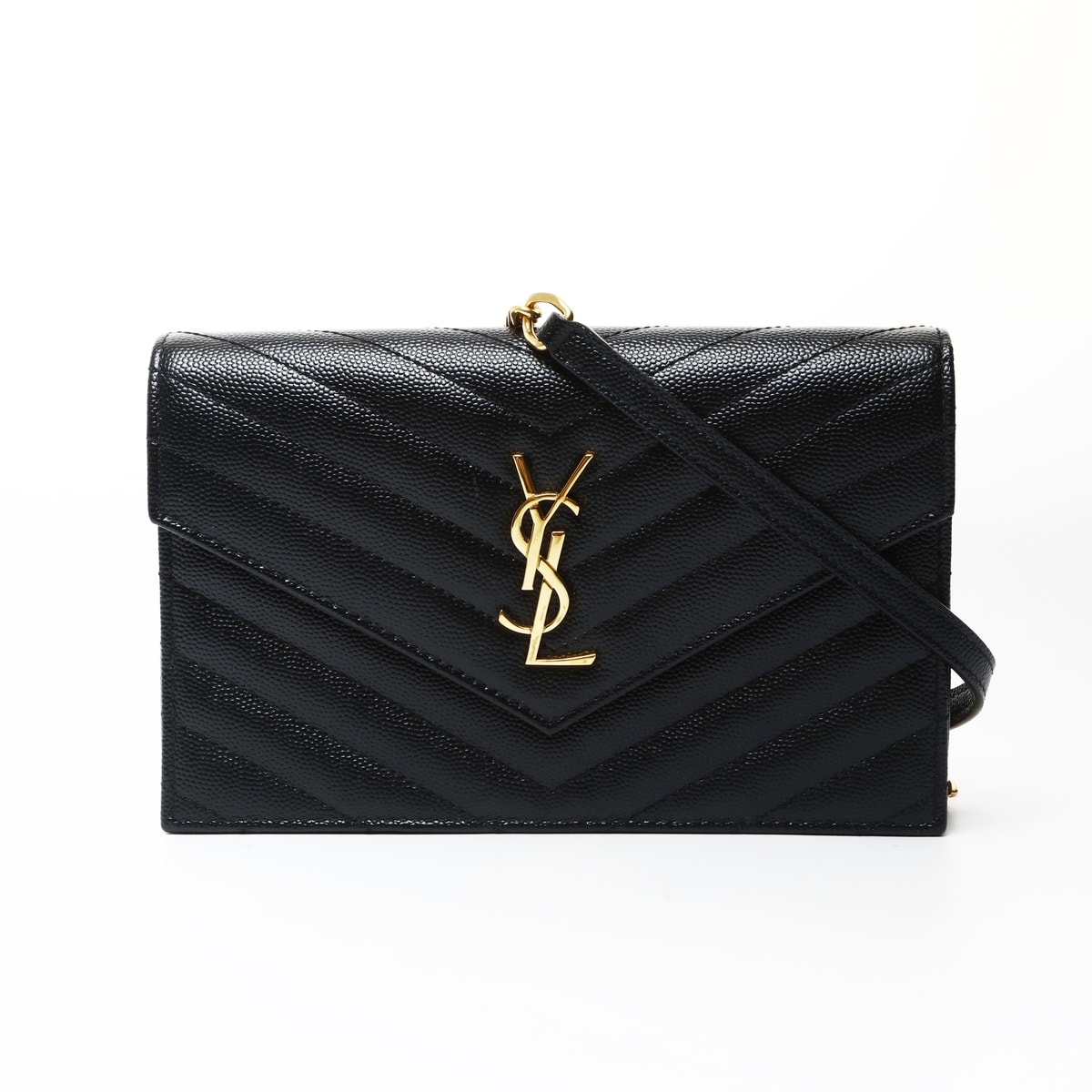 イヴ・サンローラン YSL エンベロープ カサンドラ チェーン ウォレット レザー ショルダーバッグ【中古】