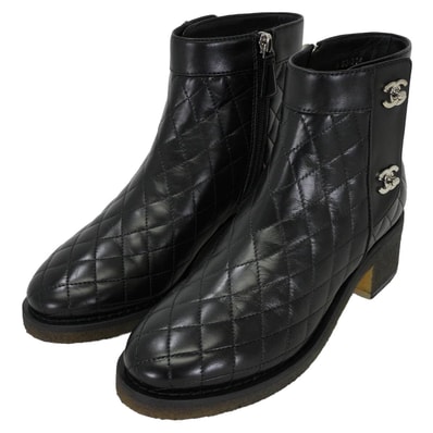 【渋谷並木橋店】CHANEL シャネル ブーツ ショート マトラッセ ダブルターンロック 黒 (ブラック) ラムスキン 23.5cm(#37) シルバー金具 G31204 新品未使用