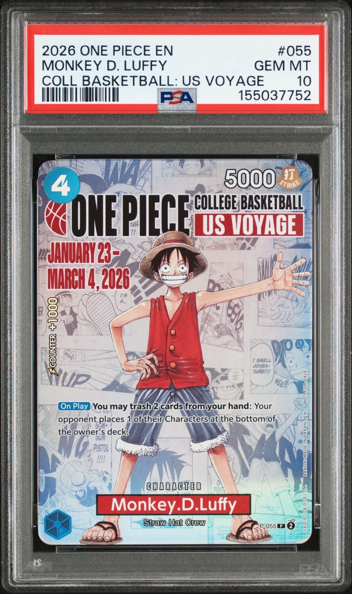 モンキー・D・ルフィ:P (開封済) [P-055]【英語版】(プロモーションカード「ワンピース カレッジ バスケットボール:USボヤージュ」)