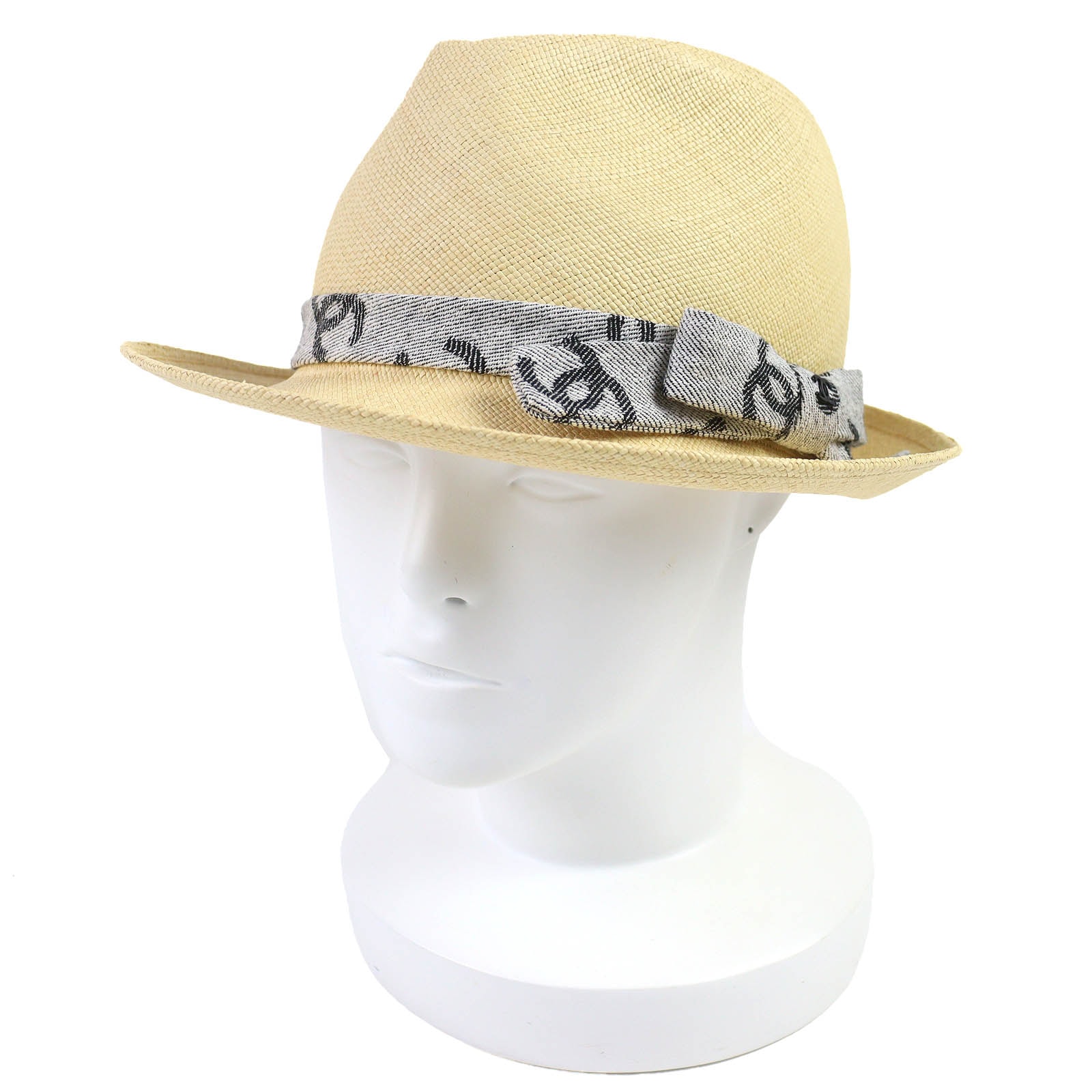 極美品 シャネル ココマーク リボン 中折 ストローハット 麦わら帽 M 22S