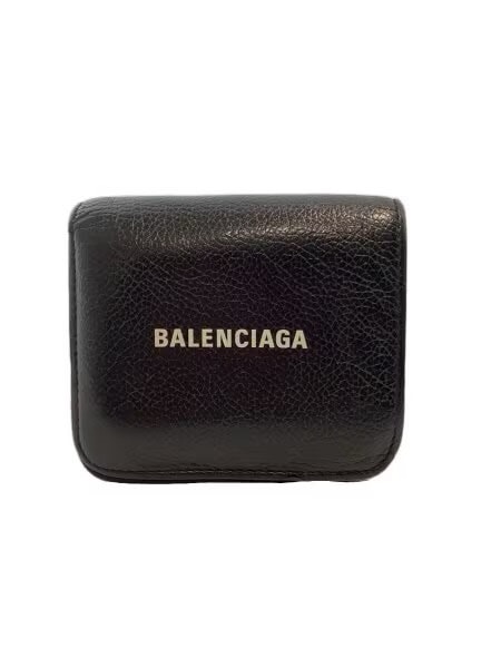 BALENCIAGA Cash Flap Coin and Card Holder Grained Calfskin "Black"