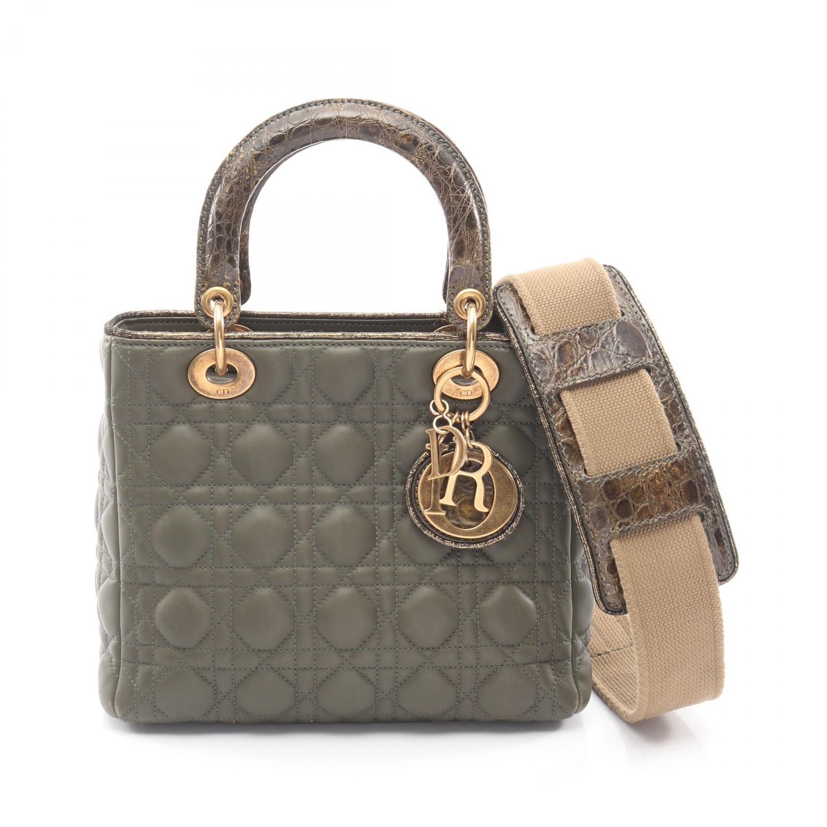 ディオール Dior LADY DIOR レディディオール ハンドバッグ バッグ レザー エキゾチックレザー レディース カーキ系 【中古】