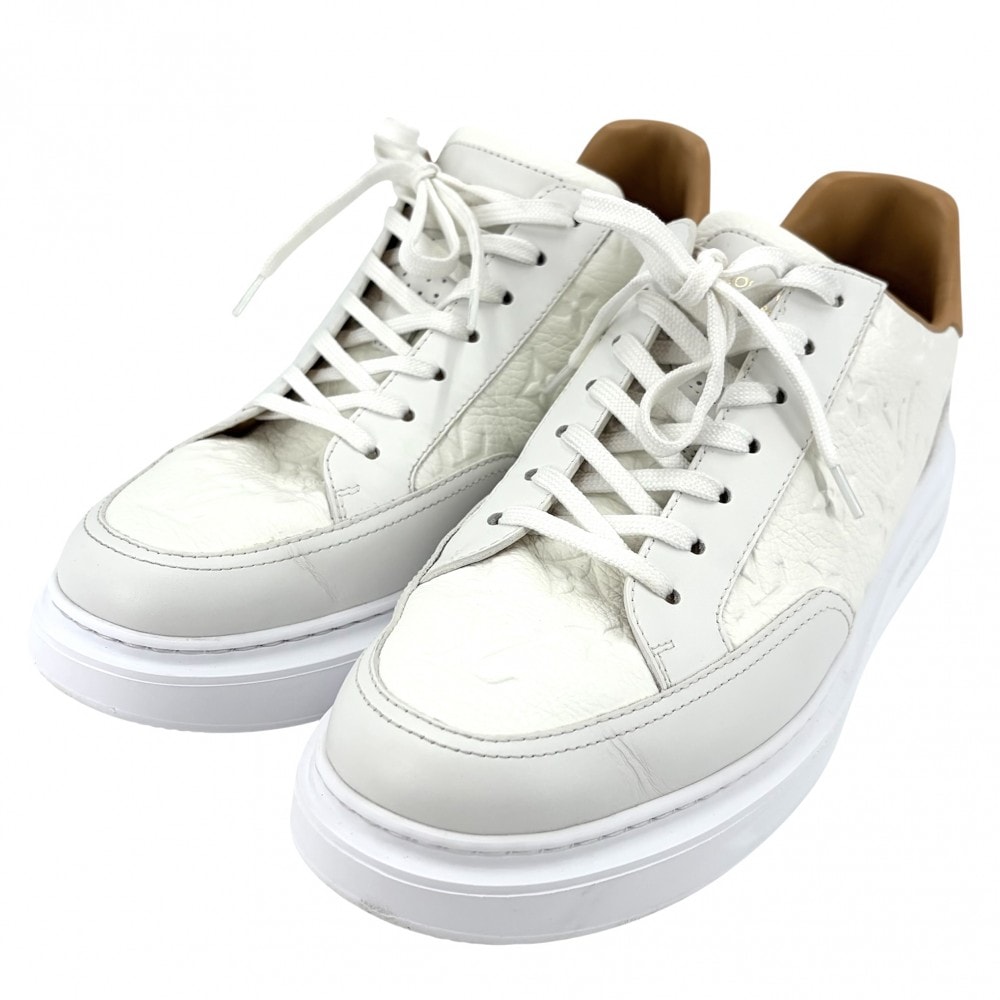 LOUIS VUITTON ルイヴィトン スニーカー ビバリーヒルズライン モノグラム 靴 8.5サイズ ファッションアイテム 1A8V3L レザー ホワイト 白 ブラウン 茶 メンズ【中古品】