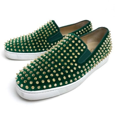 クリスチャンルブタン Christian Louboutin ローラーボート スパイクスタッズ スリッポン 靴 シューズ ベロア スニーカー ベロア グリーン