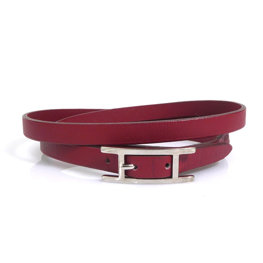 エルメス HERMES ブレスレット アピ レザー/メタル ダークレッド/シルバー レディース【中古】 e62120a